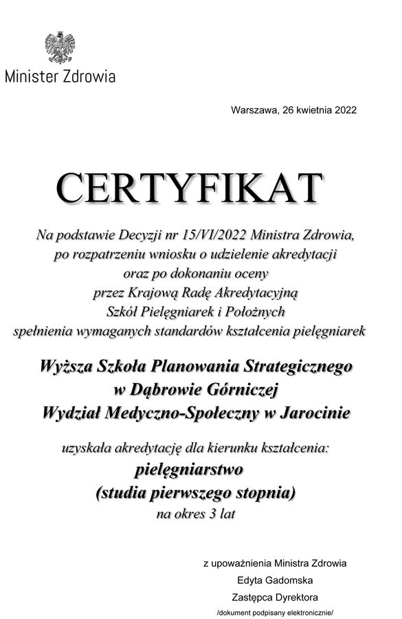 certyfikat ministerstwo zdrowia 